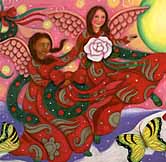 Detail of two angels. Artwork by Phoebe Stone from her book What Night Do the Angels Wander? 