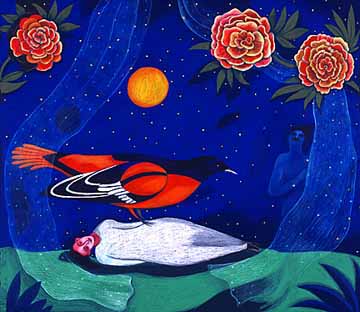 "The Man In The Garden," a large pastel drawing copyright by Phoebe Stone.