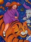 Girl riding Tiger. Artwork from "When the Wind Bears Go Dancing", by Phoebe Stone